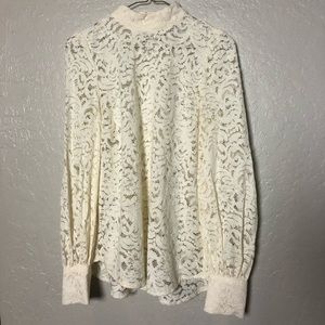 Romantic high collar lace blouse